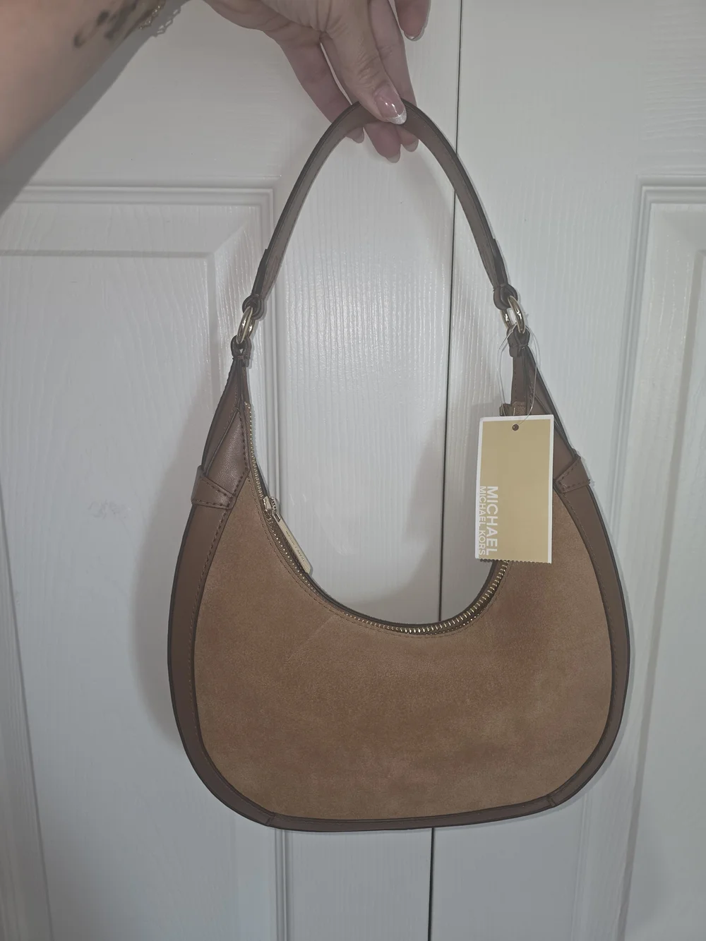 Michael Kors Brown Suede & Leather Hobo Shoulder Bag